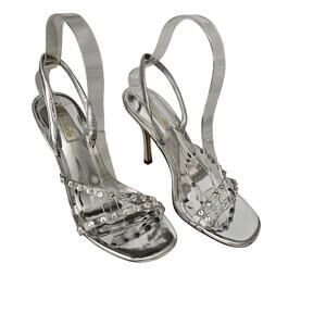 Larroude Annie Slingback Heel Sandal Size 7 Silver Swarovski Crystals